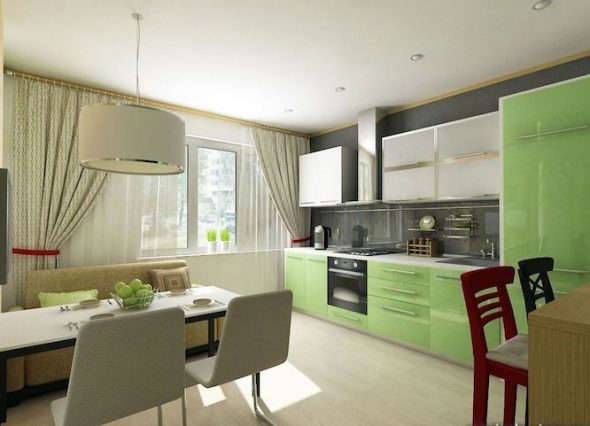 Дизайн кухни с диваном нежного цвета