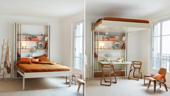 Кровать с подъемным механизмом в дизайне квартири