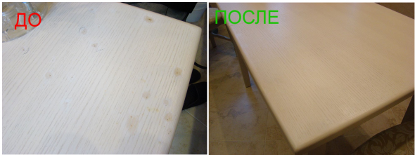 Частичная реставрация стола белый дуб 
