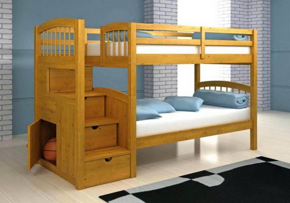 Практичная деревянная двухъярусная кровать 