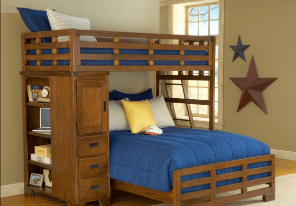Односпальная кровать-чердак для ребенка и двухспальная для родителей внизу 