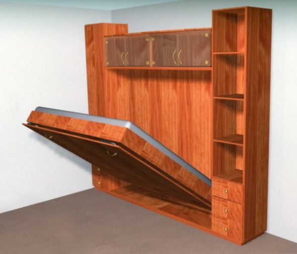 Встроенная кровать в шкаф из дерева