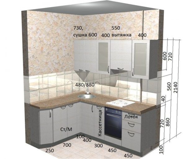 высота подвеса шкафов на кухне