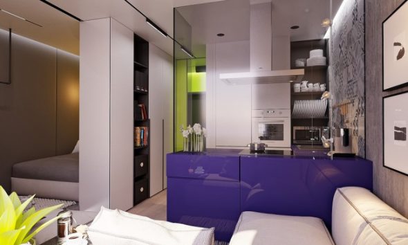 заряжающие энергией цвета в маленькой квартире с современной меблировкой