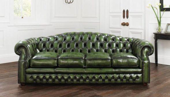 кожаный зеленый диван